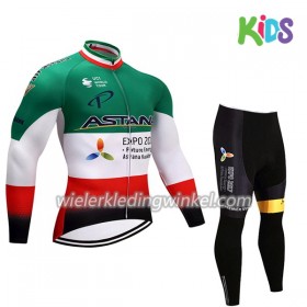 Set Wielershirt Lange Mouw + Fietsbroek Lang 2017 Astana Pro Team Kids N004